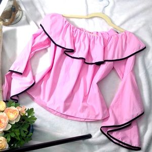 Zara pink off shoulder top with black trim